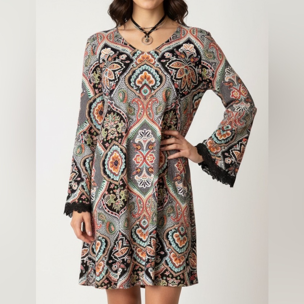 MSK Multicolor Paisley Bell Sleeved Dress L